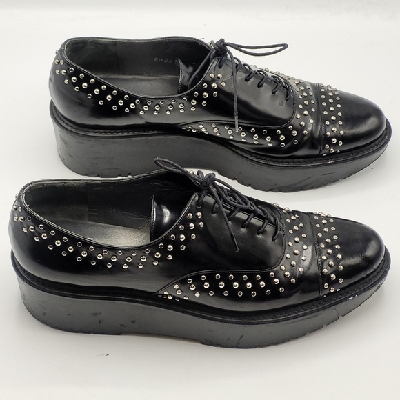 Stuart Weitzman Zealous Studded Platform Loafer Jet Mirror Black. Size 9.5 M - Picture 5 of 16